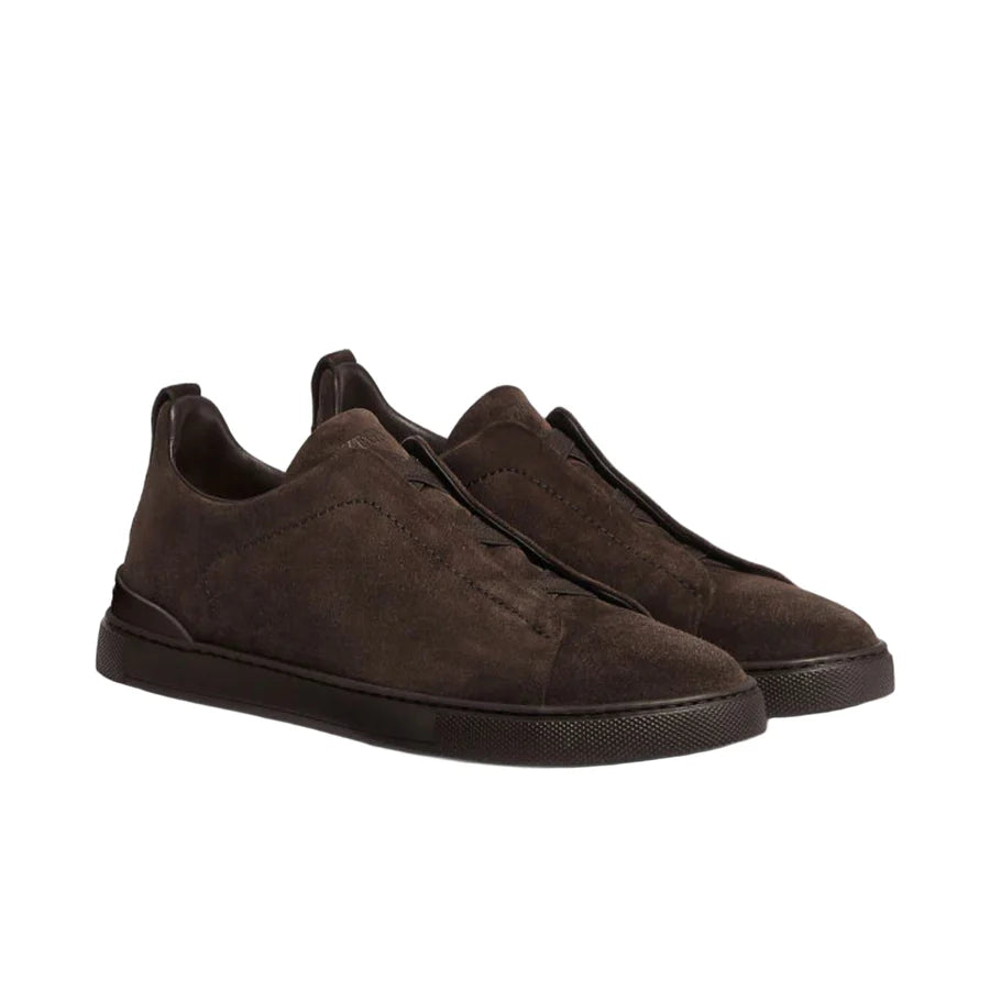 ZEGNA Triple Stitch low-top sneakers in brown suede