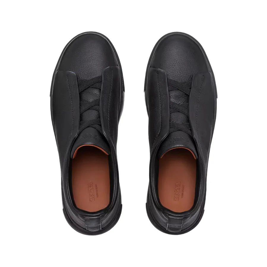 Zegna black deerskin Triple Stitch sneakers