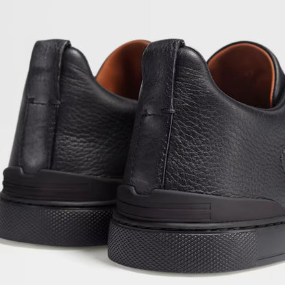 Zegna black deerskin Triple Stitch sneakers