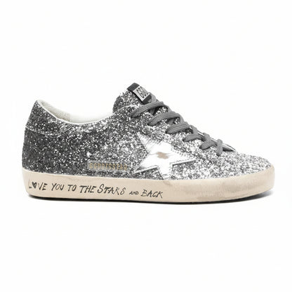 Golden Goose Super-Star sneakers in silver glitter.