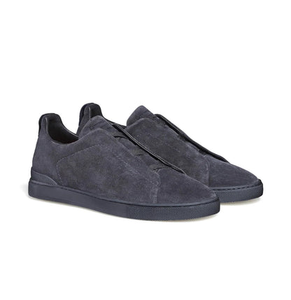 Zegna Triple Stitch Blue Suede Sneaker