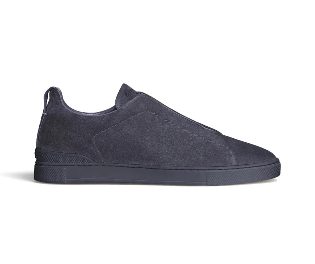 Zegna Triple Stitch Blue Suede Sneaker