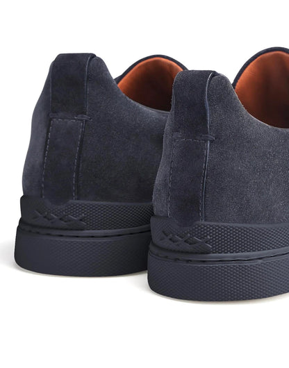 Zegna Triple Stitch Blue Suede Sneaker