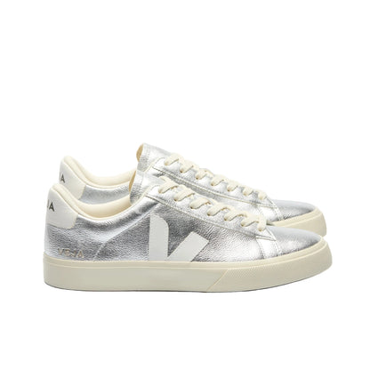 Veja Campo Chromefree lace-up sneakers in silver-white. 