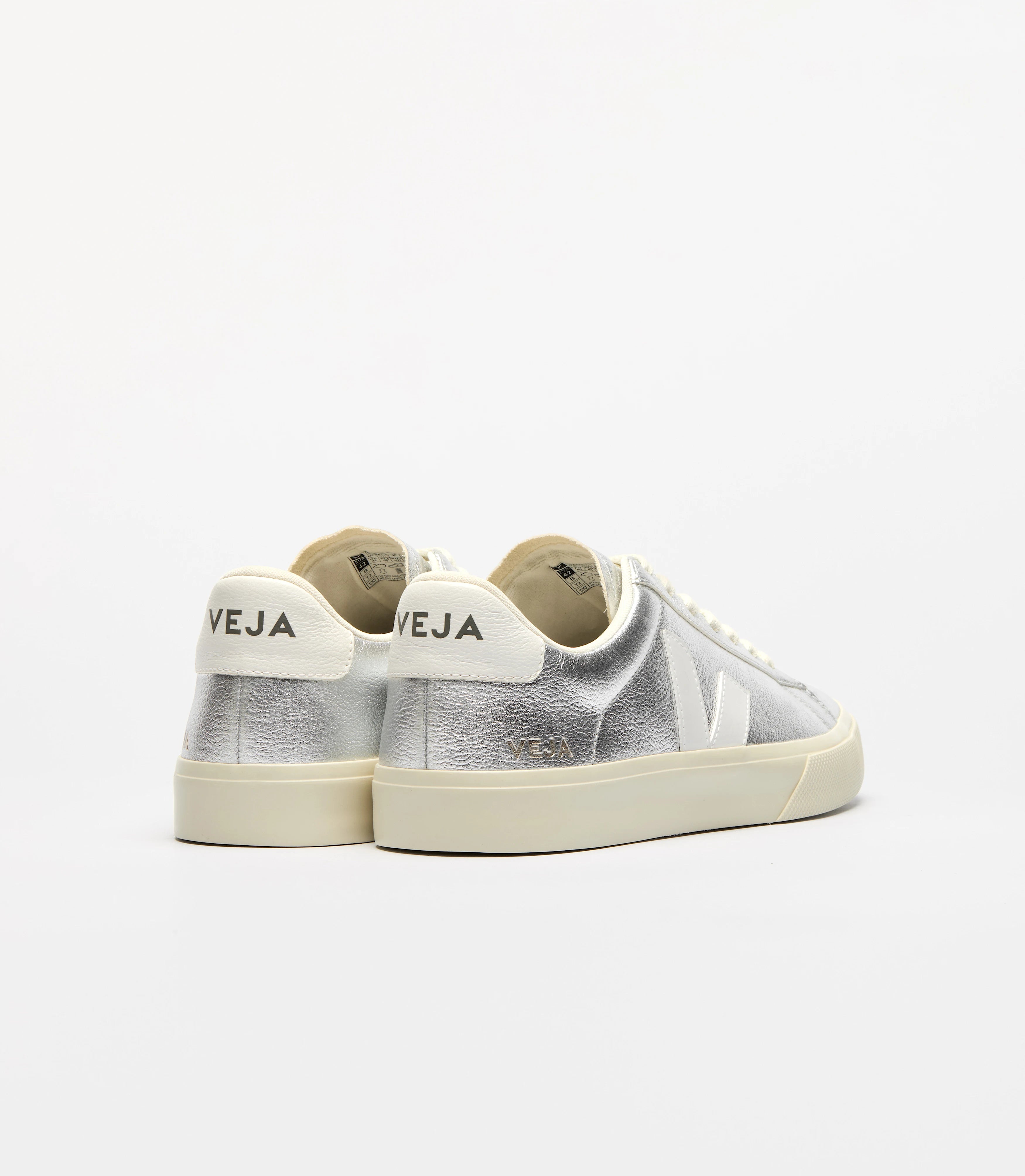 Veja Campo Chromefree lace-up sneakers in silver-white. 